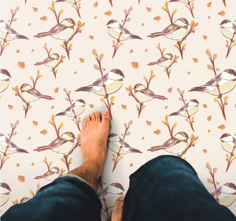 Enchanting Bird Motifs flower vinyl rug - TenStickers