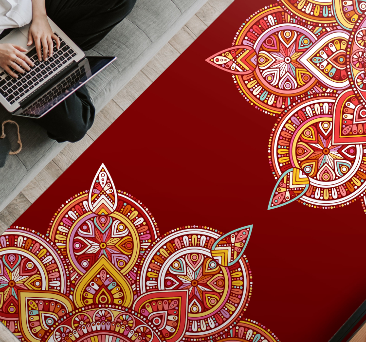 Ethnic red mandala vinyl rug - TenStickers