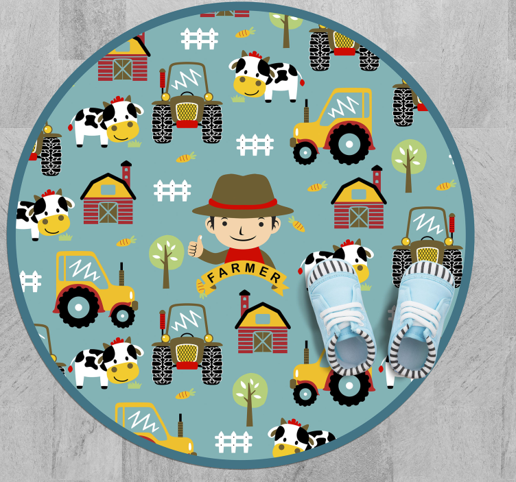 Farmer, animals and tractor circle animal rug - TenStickers