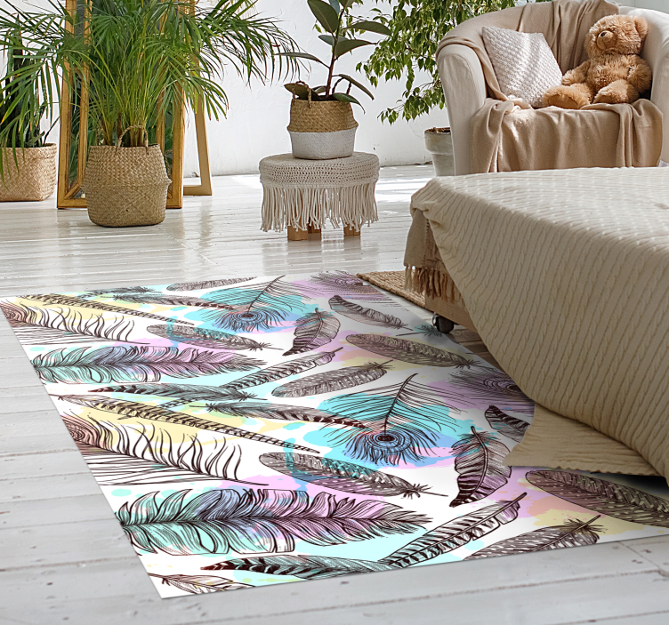 Feather Motif flower vinyl rug - TenStickers