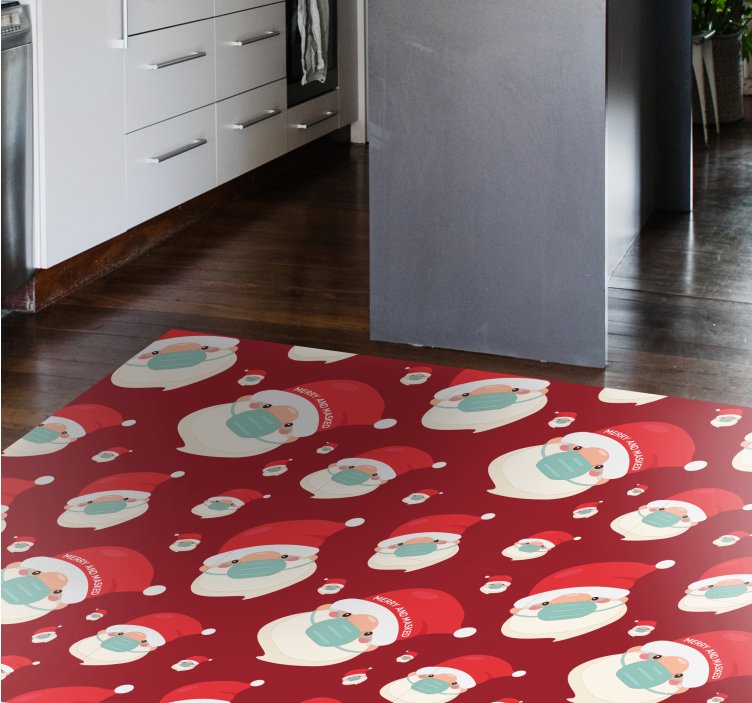 Festive Santa Faces christmas vinyl rug - TenStickers
