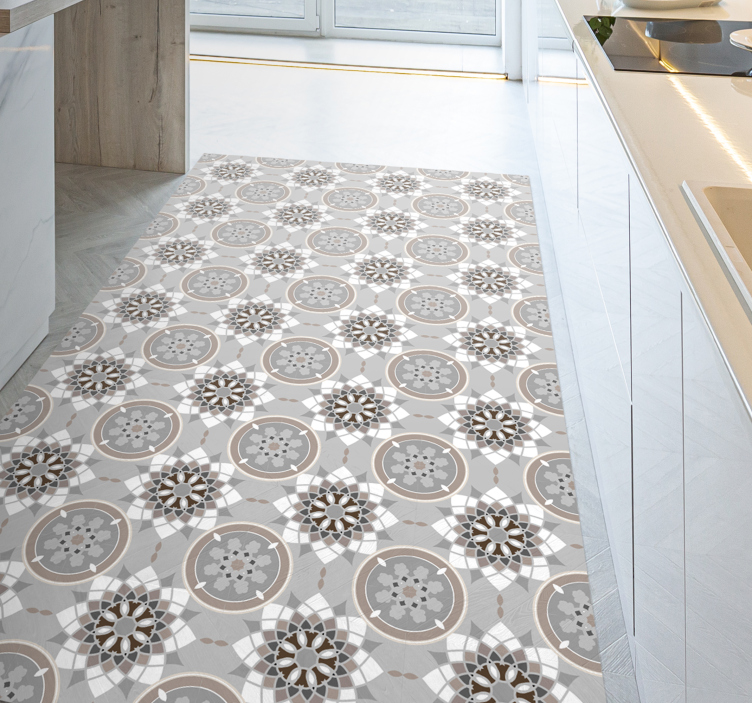 Flower tile modern kitchen vinyl rug - TenStickers