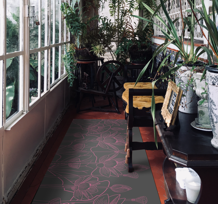 Floral Contour Sketch flower vinyl rug - TenStickers