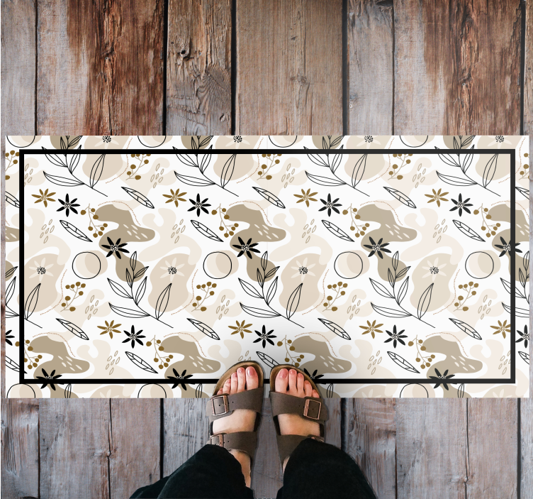 Beige foliage elements flower vinyl rug - TenStickers
