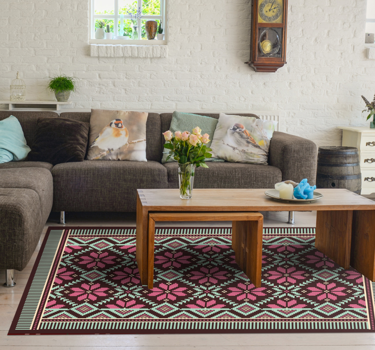 Nordic floral inspiration living room vinyl rug - TenStickers