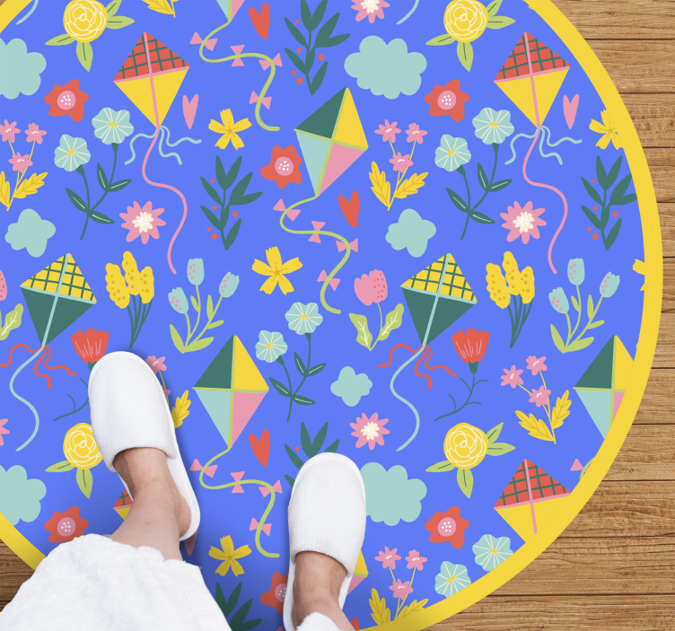 Floral Kite Motif flower vinyl rug - TenStickers
