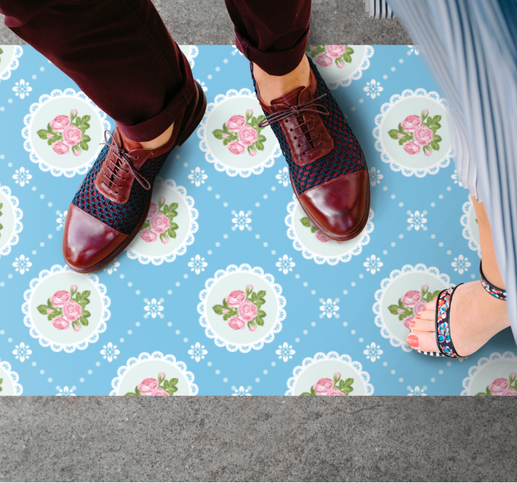 Floral Lace Pattern blue vinyl rug - TenStickers
