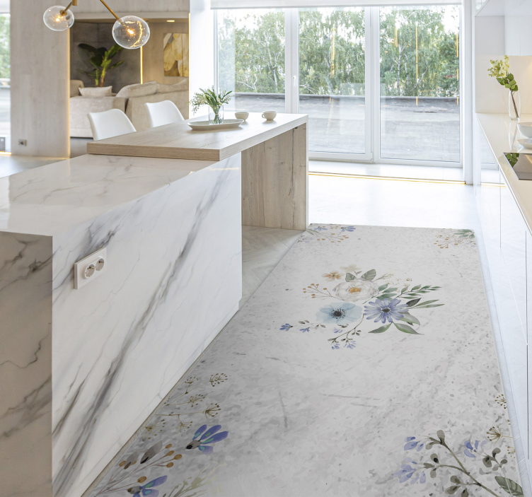 Floral Marble Elegance flower vinyl rug - TenStickers