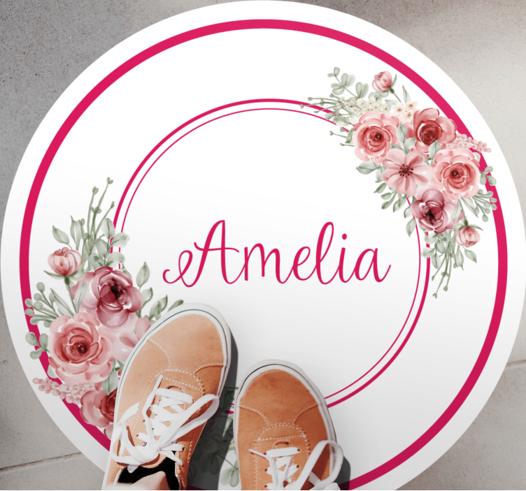 Floral monogram with name bedroom vinyl rug - TenStickers