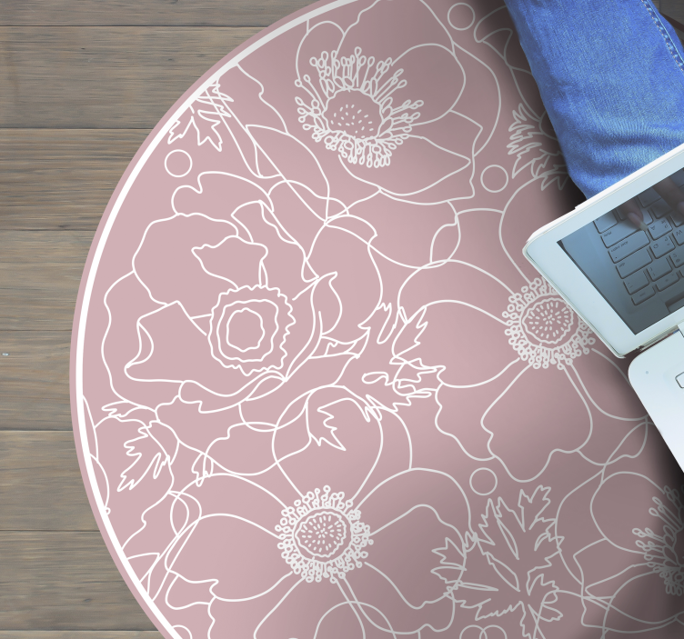 Floral Outline Motif flower vinyl rug - TenStickers