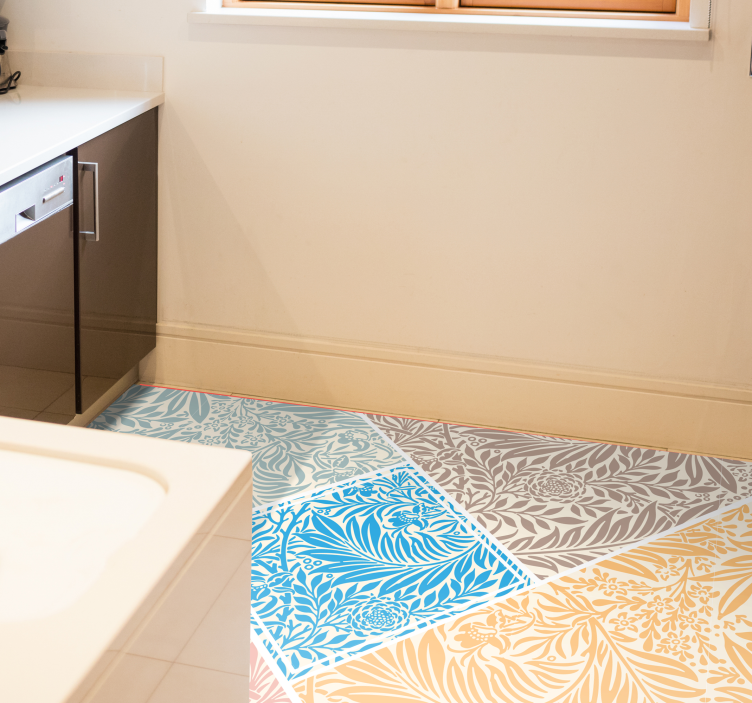 Floral Patchwork Design kitchen vinyl rug - TenStickers