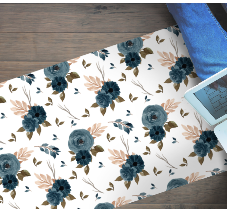 Blue elegant roses flower vinyl rug - TenStickers