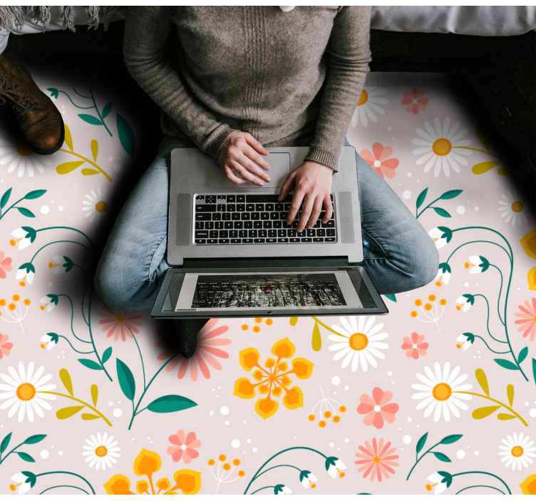 Daisy field design flower vinyl rug - TenStickers