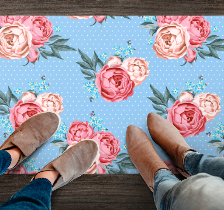Floral Polka Dot Pattern blue vinyl rug - TenStickers