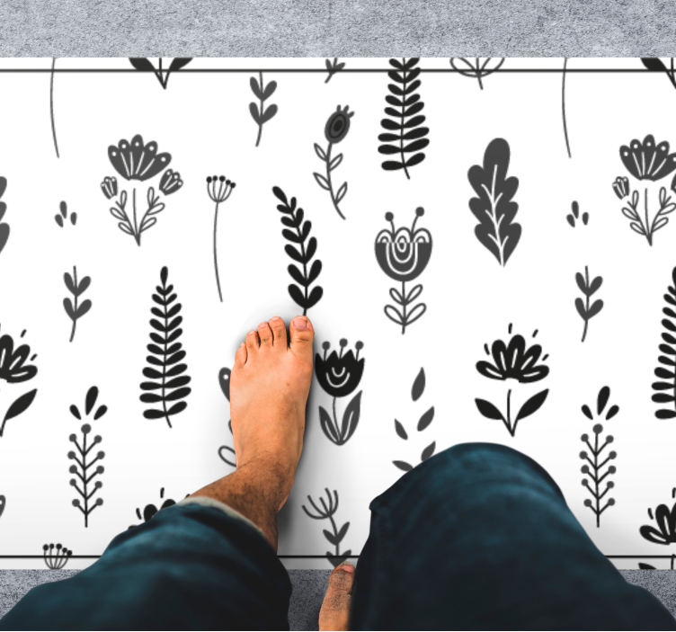 Floral Silhouette Pattern flower vinyl rug - TenStickers
