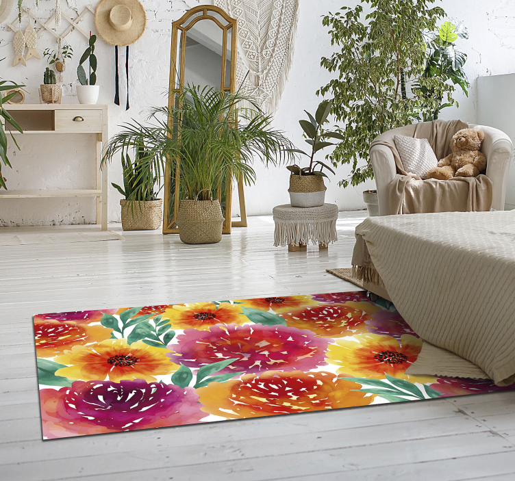 Floral Watercolor flower vinyl rug - TenStickers