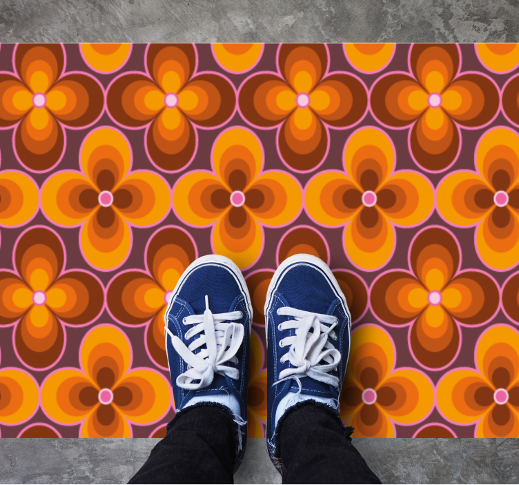 Flower retro groovy pattern rectangular rug - TenStickers