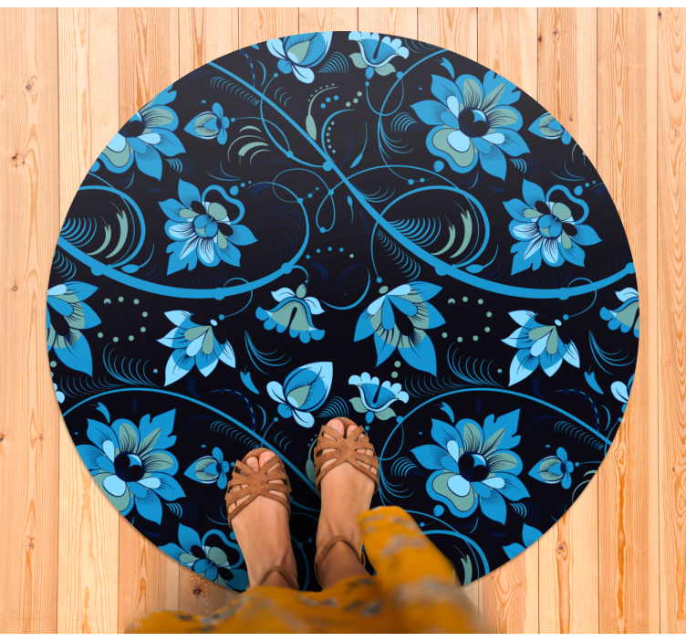 Flowery Blue Pattern flower vinyl rug - TenStickers