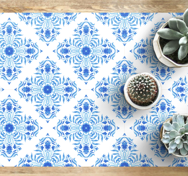 Fontaine blue tile effect vinyl rug - TenStickers