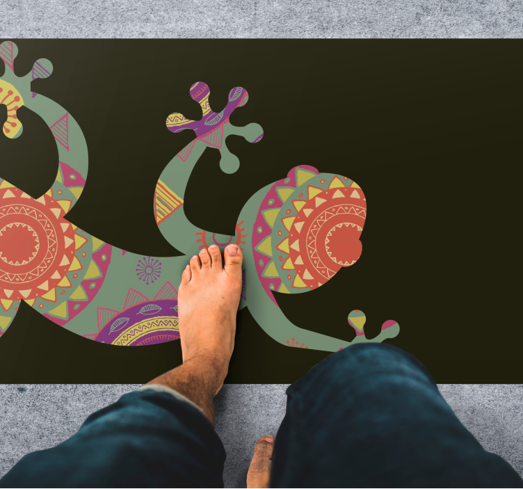 Gecko with floral mandala mandala vinyl rug - TenStickers