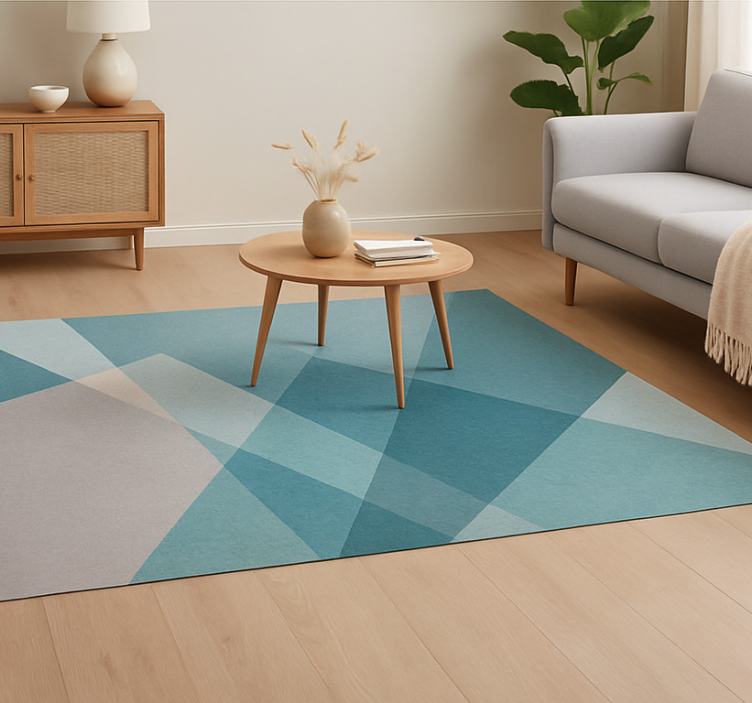Geometric abstract design blue vinyl rug - TenStickers