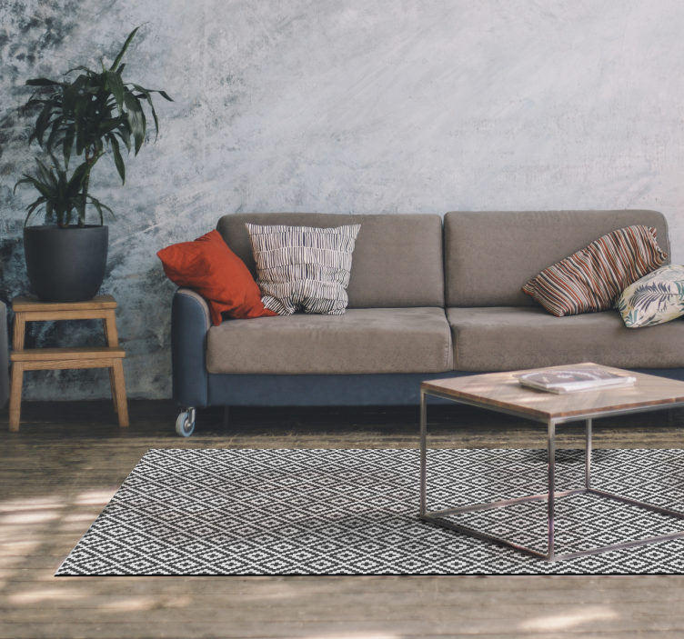 Geometric black and white design living room rug - TenStickers