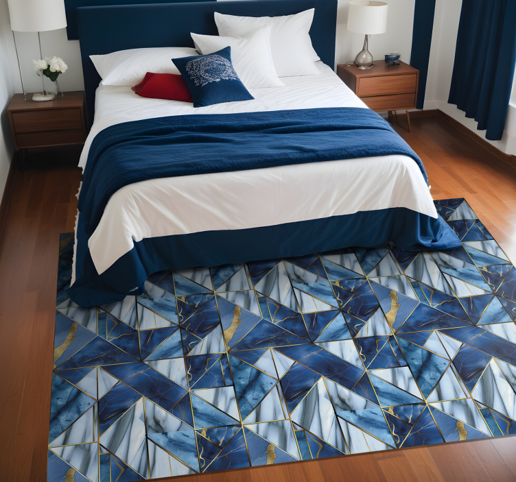Blue and golden geometric marble vinyl rug - TenStickers