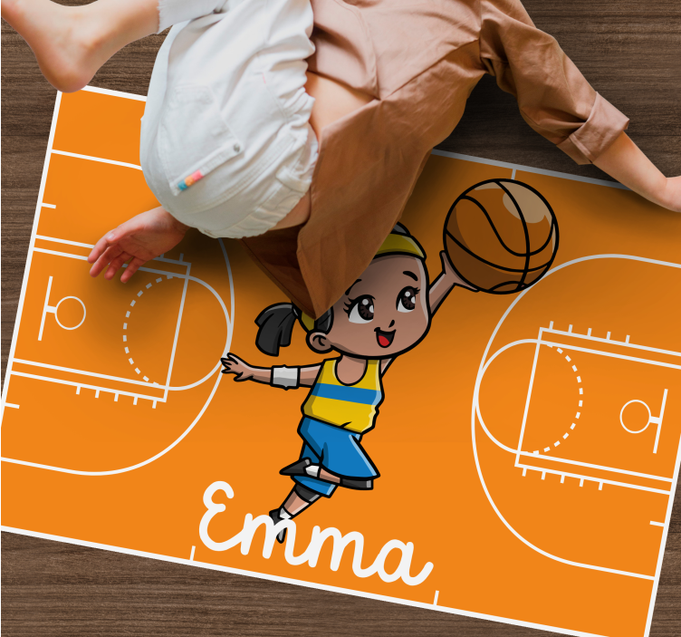 Girl basketball player with name custom mat - TenStickers