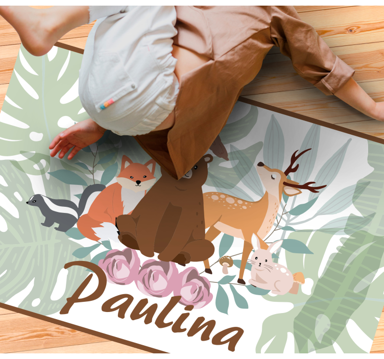 Girly woodland animals personalised animal rug - TenStickers