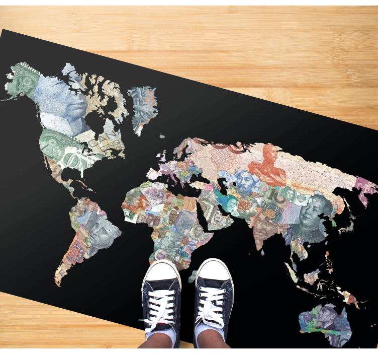 Global Currency Chart world map vinyl rug - TenStickers