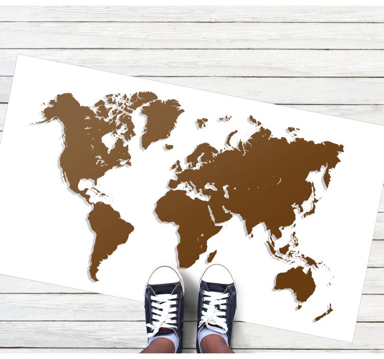 Brown outline and white background world map vinyl rug - TenStickers