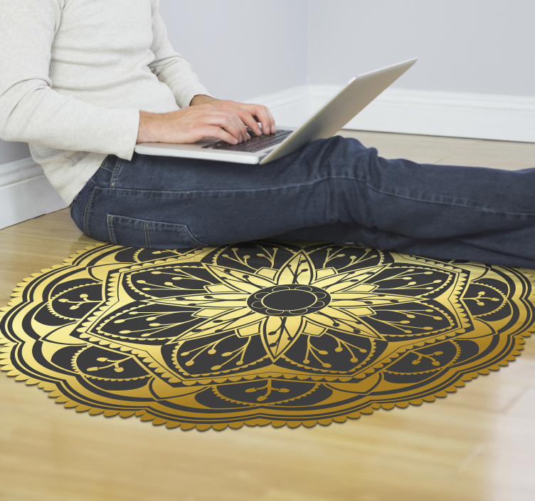 Golden effect flower mandala vinyl rug - TenStickers