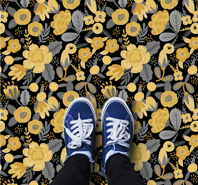 Golden polish folklore pattern floral rug - TenStickers