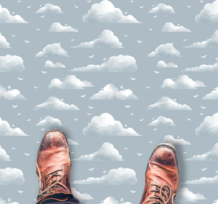 Gray 80's design clouds and birds vintage rug - TenStickers