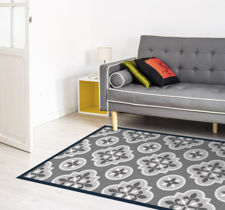 GRAYSCALE FLORAL PATTERN tile vinyl rug - TenStickers