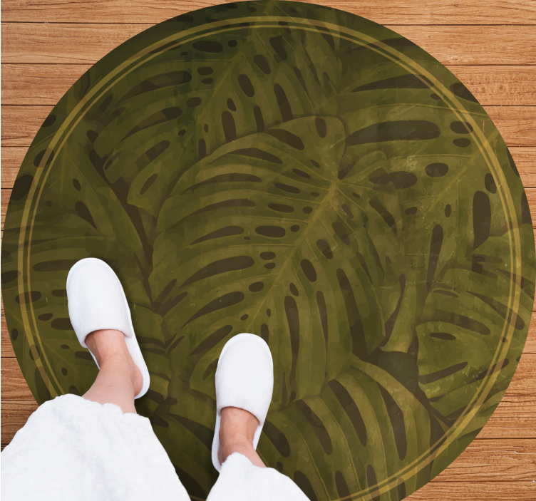 Green monstera leaves floral rug - TenStickers