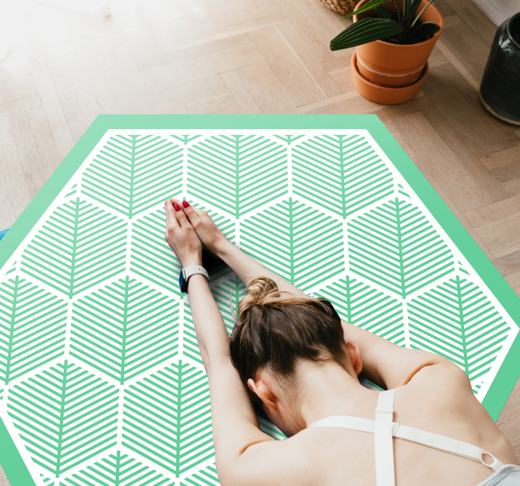 Green plants hexagon shape  floral rug - TenStickers