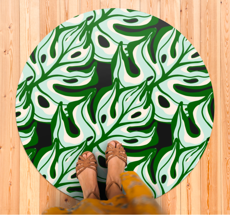 Green splashy flora pattern circular rug - TenStickers