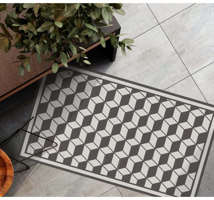 Grey 3D cubes with border geometric rug - TenStickers