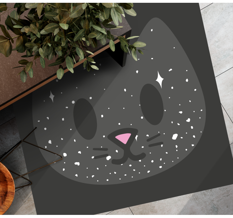 Grey cat face with a pink nose square vinyl rug - TenStickers