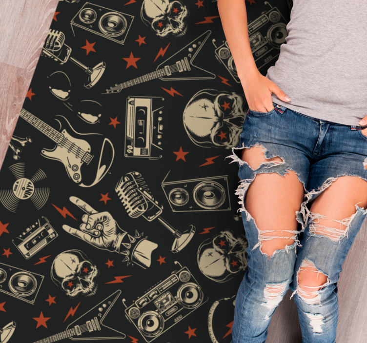 Grunge musical pattern with skulls rug - TenStickers