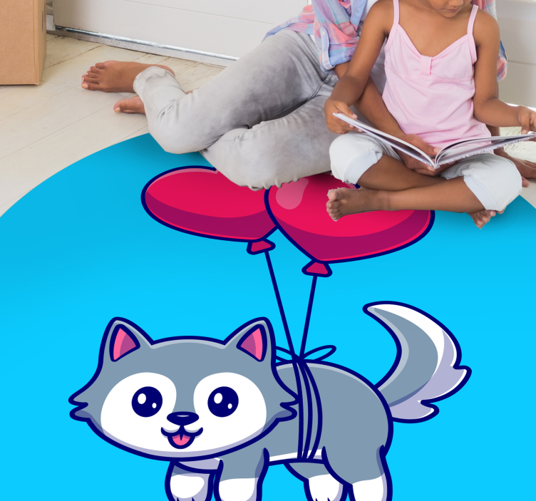 Baby wolf with balloons animal vinyl rug - TenStickers