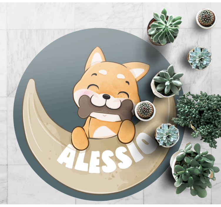 Puppy with bone personalized vinyl rug - TenStickers