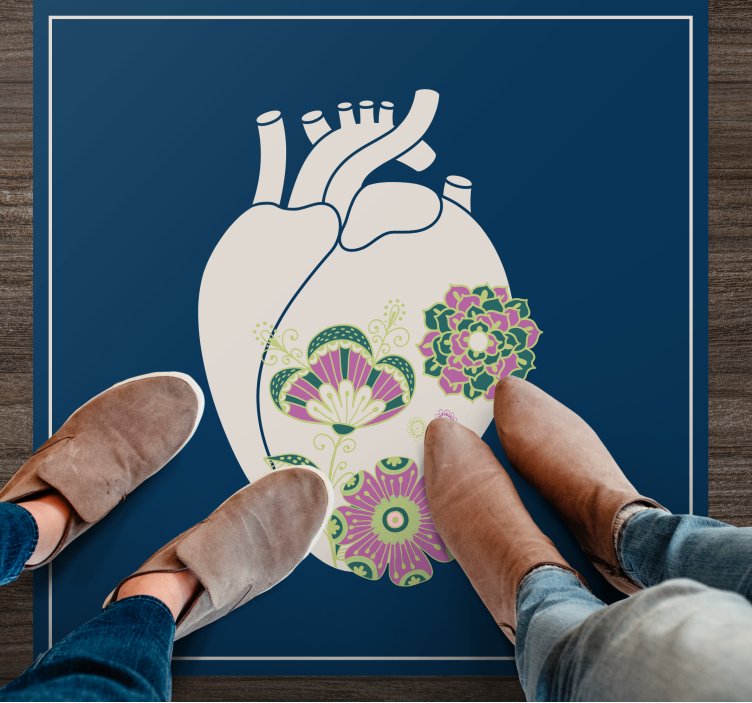 Heart Floral Pattern nordic vinyl rug - TenStickers