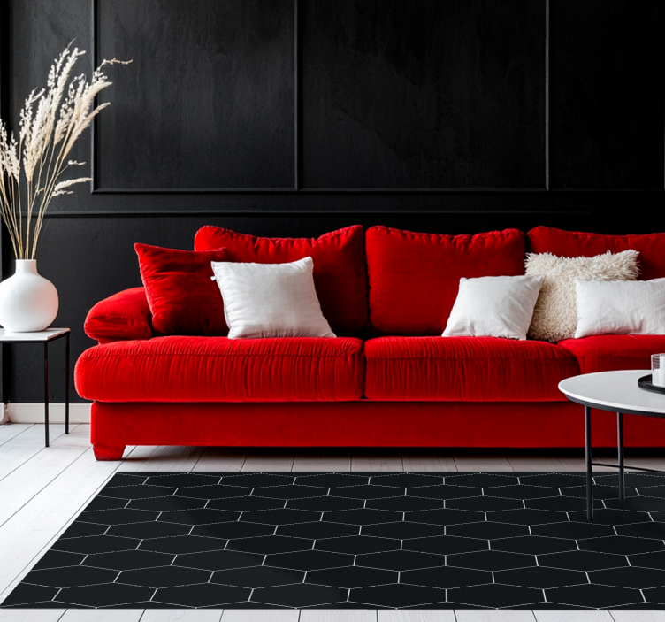 Hexagon mosaic  black vinyl rug - TenStickers