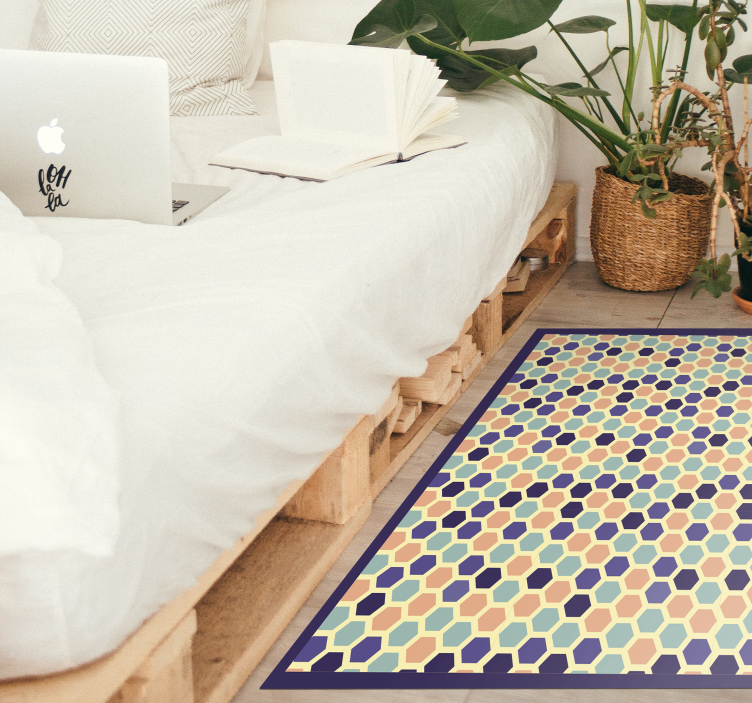 Hexagonal Mosaic geometric vinyl rug - TenStickers