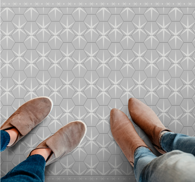 Hexagonal star pattern gray vinyl rug - TenStickers