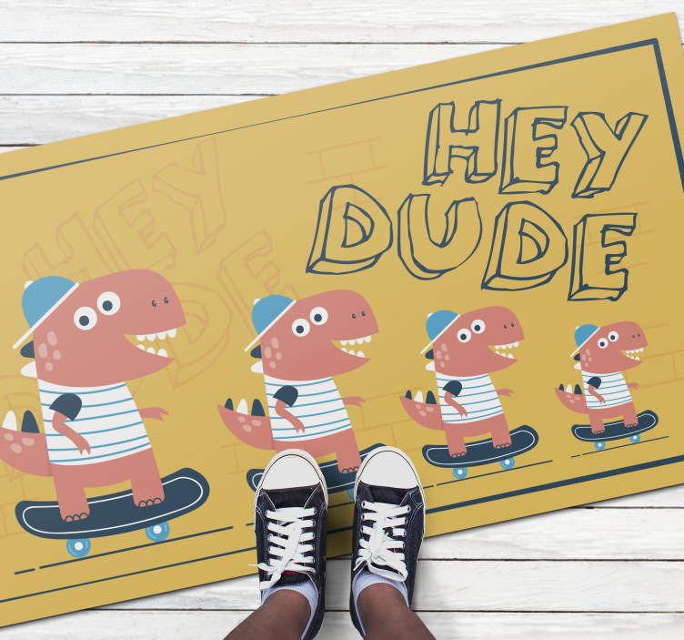 hey dude dinosaur on skateboard animal rug - TenStickers