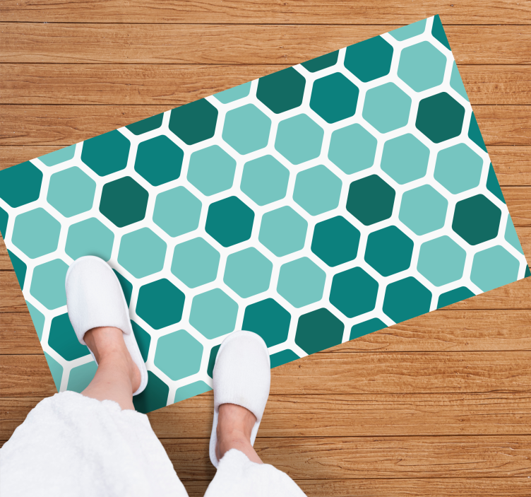 Green honeycomb motif geometric vinyl rug - TenStickers
