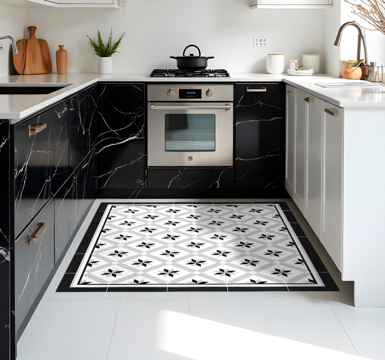 Hydraulic Black kitchen vinyl rug - TenStickers